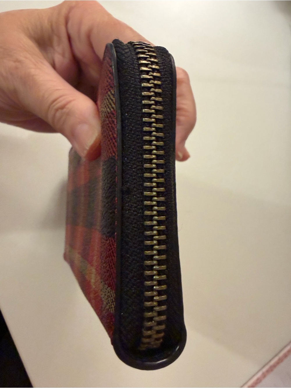 Coach Red Plaid Zip-Around Wallet with Black Accents - Picture 4 of 5